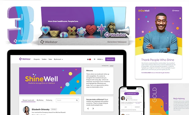 Wellstar Health System's custom awards, certificates, and employee recognition programme experience, Shine Well, powered by O.C. Tanner.