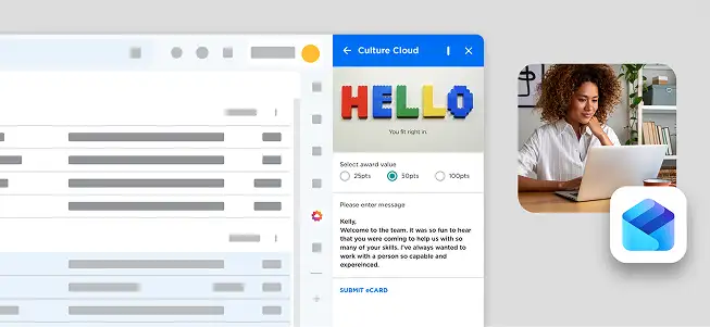 O.C. Tanner's integration with Microsoft Outlook for sending recognition to peers in the flow of work. Reply