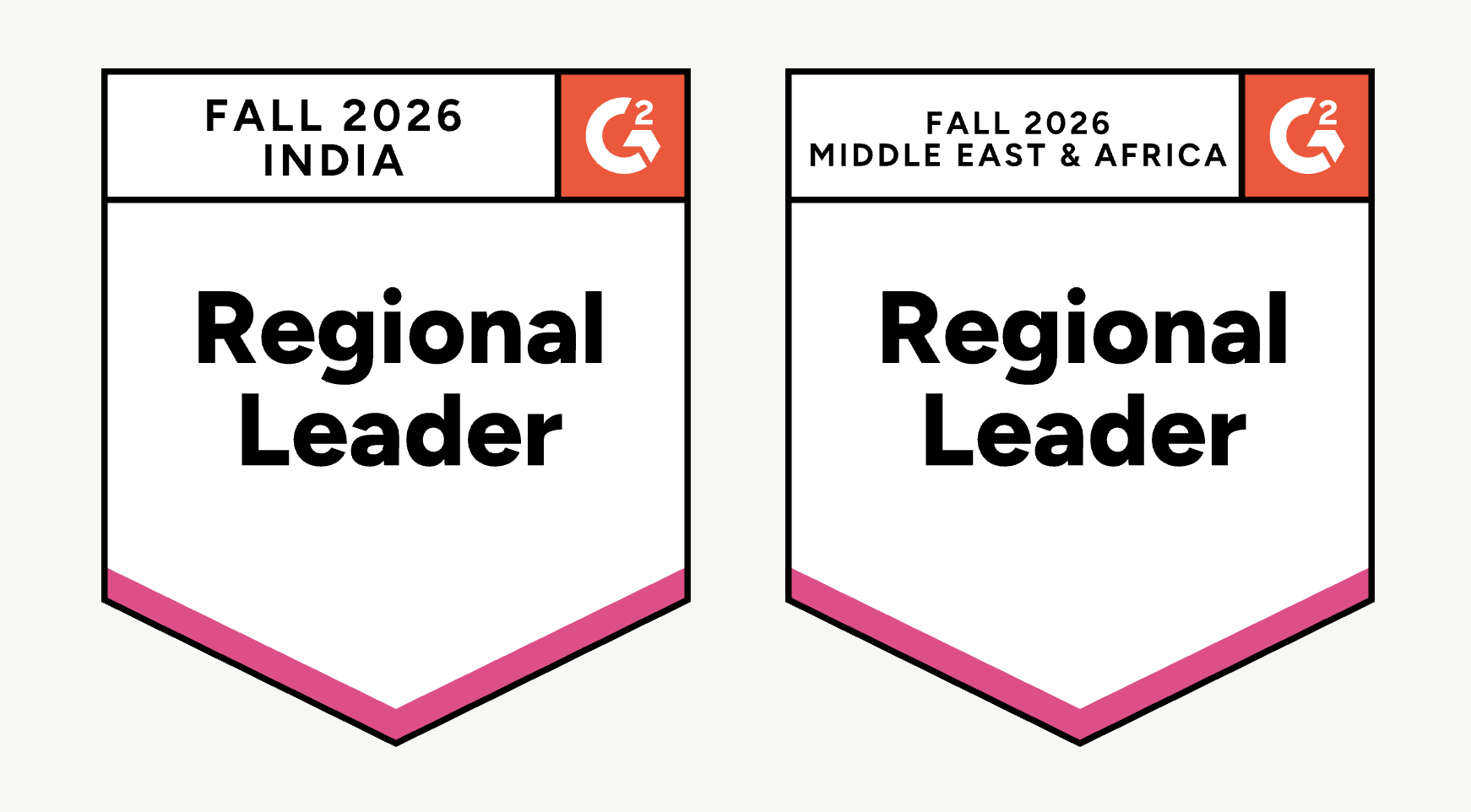G2 badges for O.C. Tanner as a regional leader in India, Middle East and Africa.