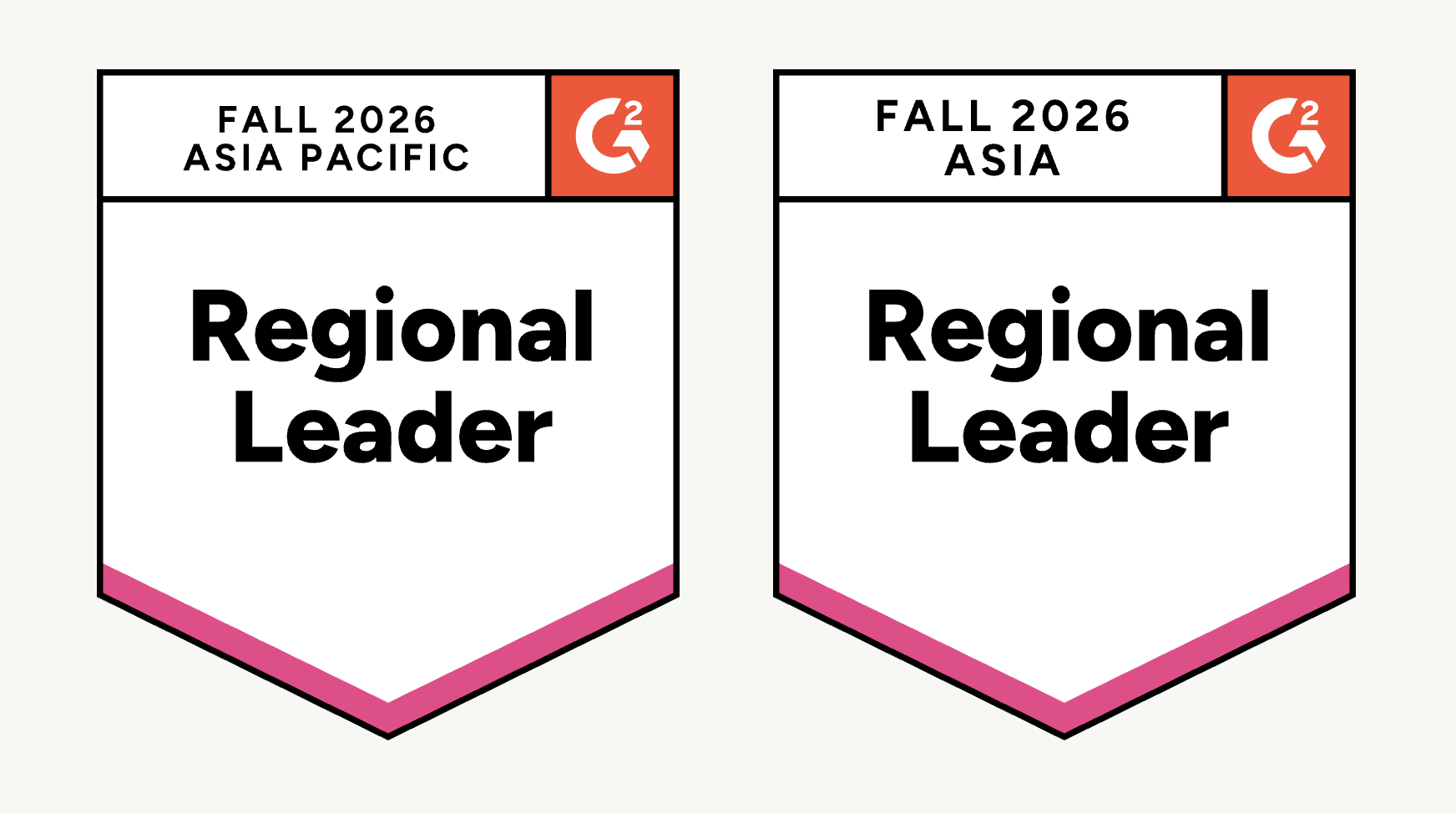 O.C. Tanner's G2 Software Regional Leader badges for Asia and Asia Pacific