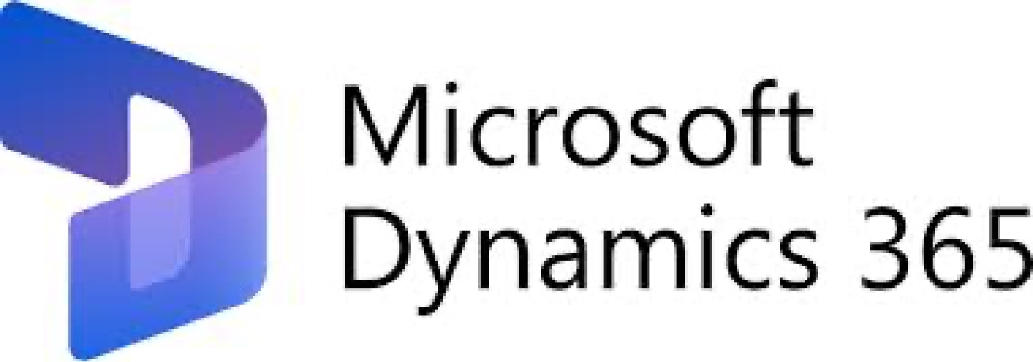 Microsoft Dynamics 365 logo with blue and purple geometric icon next to text.