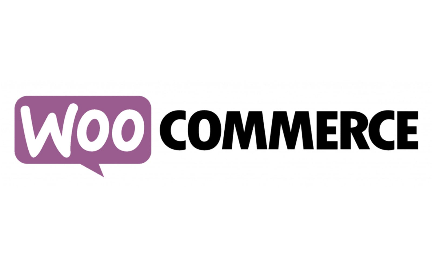 WooCommerce logo with 'woo' in white text inside a purple speech bubble and 'COMMERCE' in black bold letters.