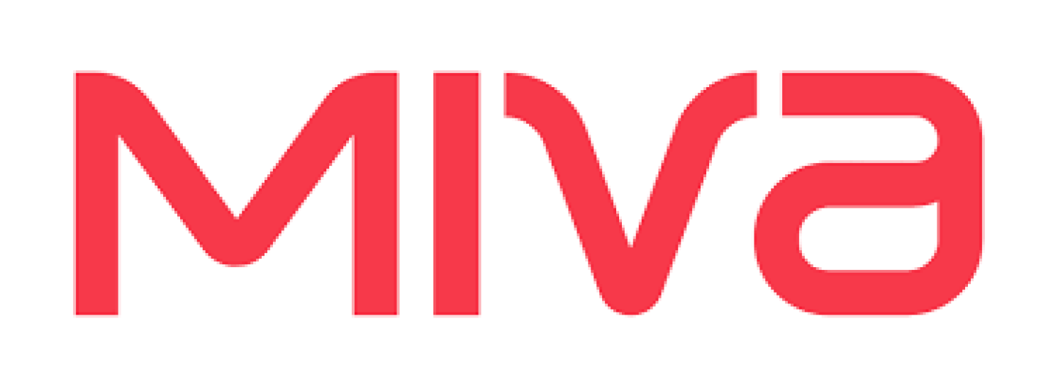 Red stylized text spelling 'miva' on a white background.