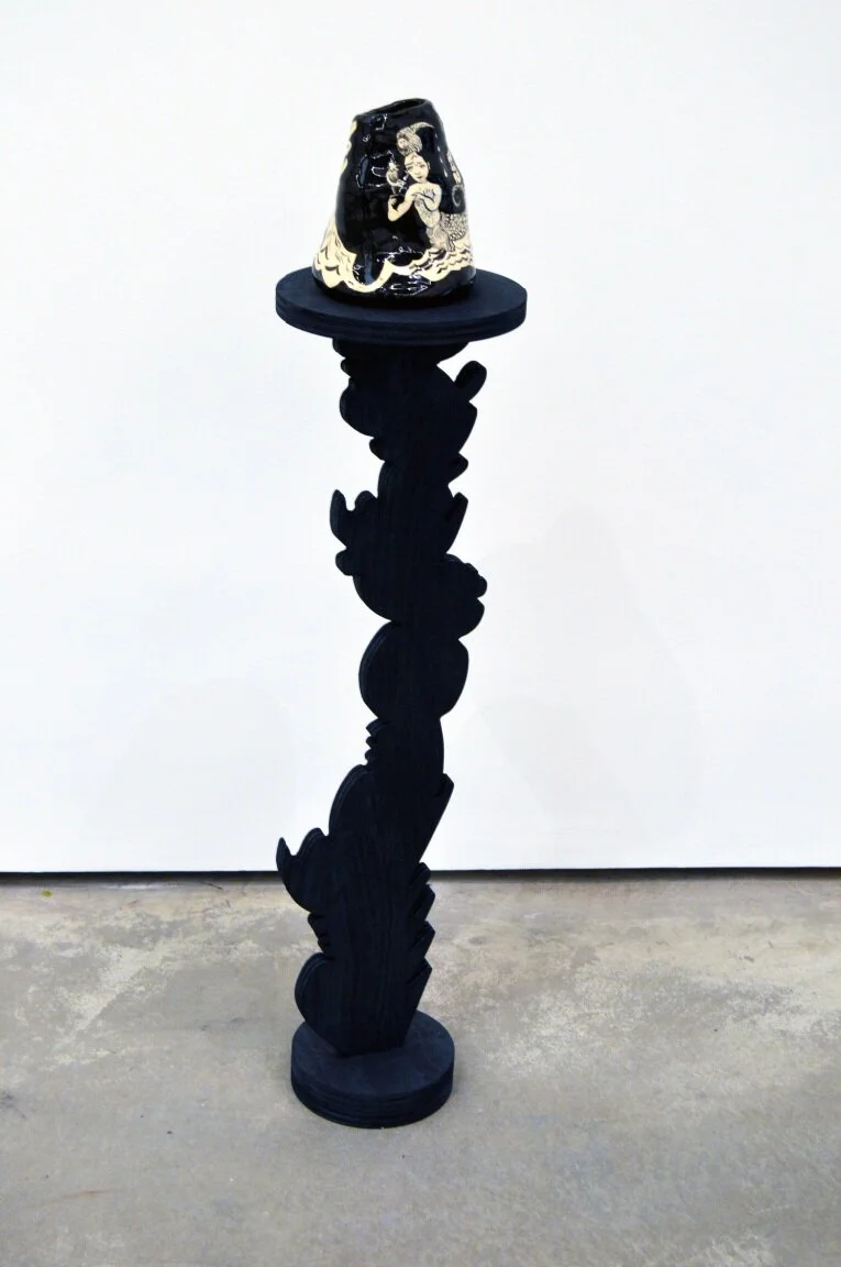 Fabian Lang Gallery: Jessie Makinson, Once I was in the water, 2019, Ceramics and painted wood, 35 2/5 × 7 9/10 × 7 9/10 in, 90 × 20 × 20 cm