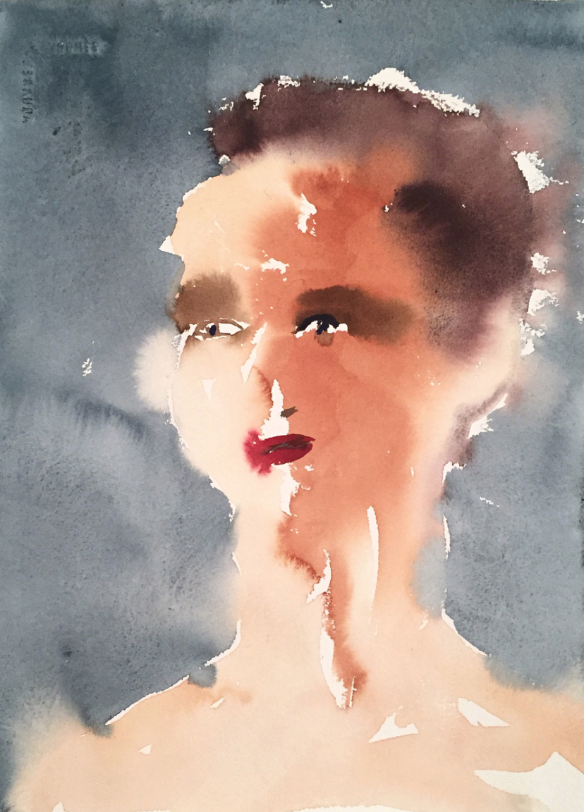 ANNA ZORINA GALLERY: Nadine Faraj, John, 2020, Watercolor on paper, 15 × 11 in, 38.1 × 27.9 cm