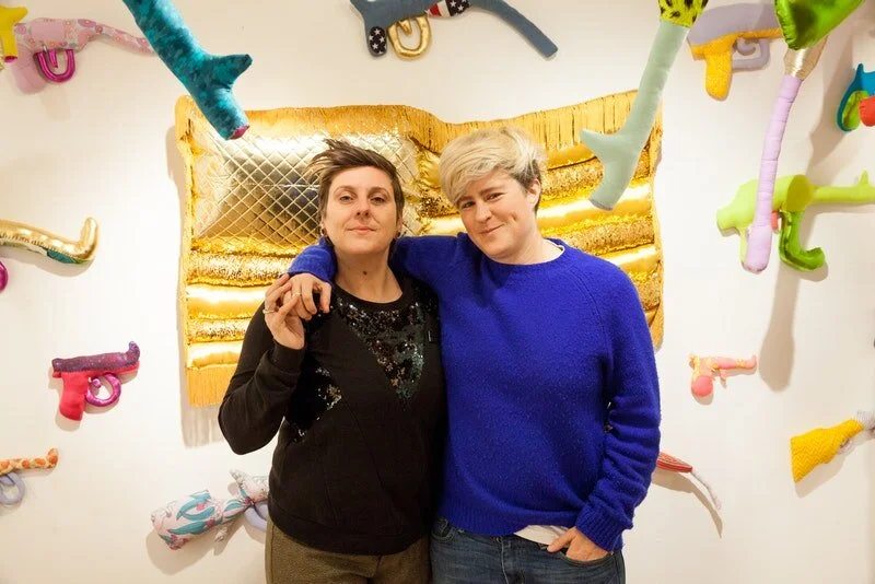 Carolina Wheat-Nielsen & Liz Nielsen in front of installation by Natalie Baxter at Elijah Wheat Showroom, March, 2018. Photo: Joshua Simpson