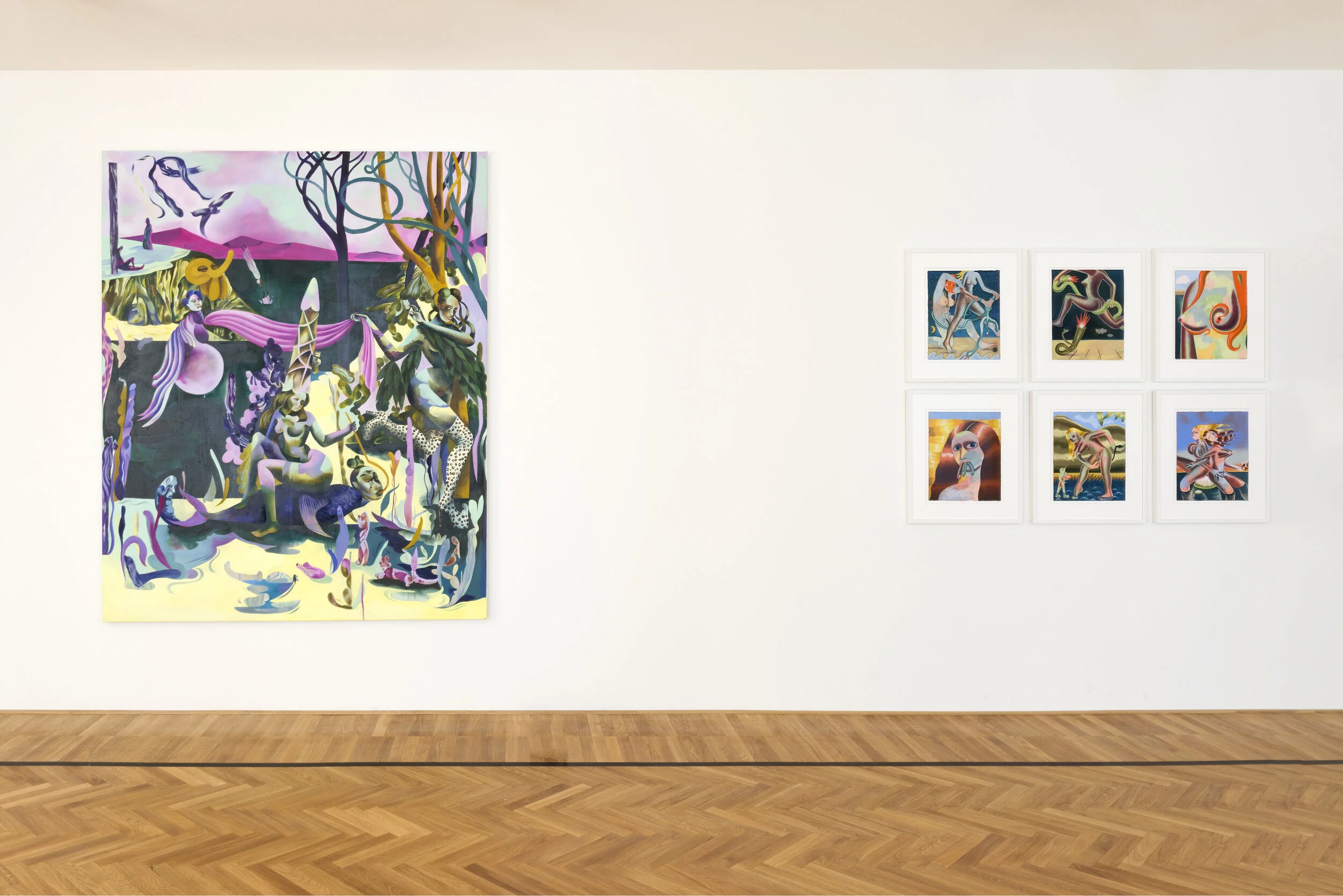 Installation View, The Self, The Work, The World, Fabian Lang Gallery, 2019, Courtesy of the gallery.Jessie Makinson (right), Sara Anstis (left)