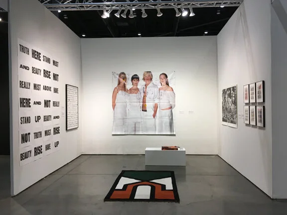 Seattle Art Fair booth 2019 with works by Ben Coode-Adms and Justin Knoop, Felix Gonzales Torres, Pedro Vélez, James Cicatko, Andy Heck Boyd, and Nkuli Mlangeni-Berg. Courtesy of Season.
