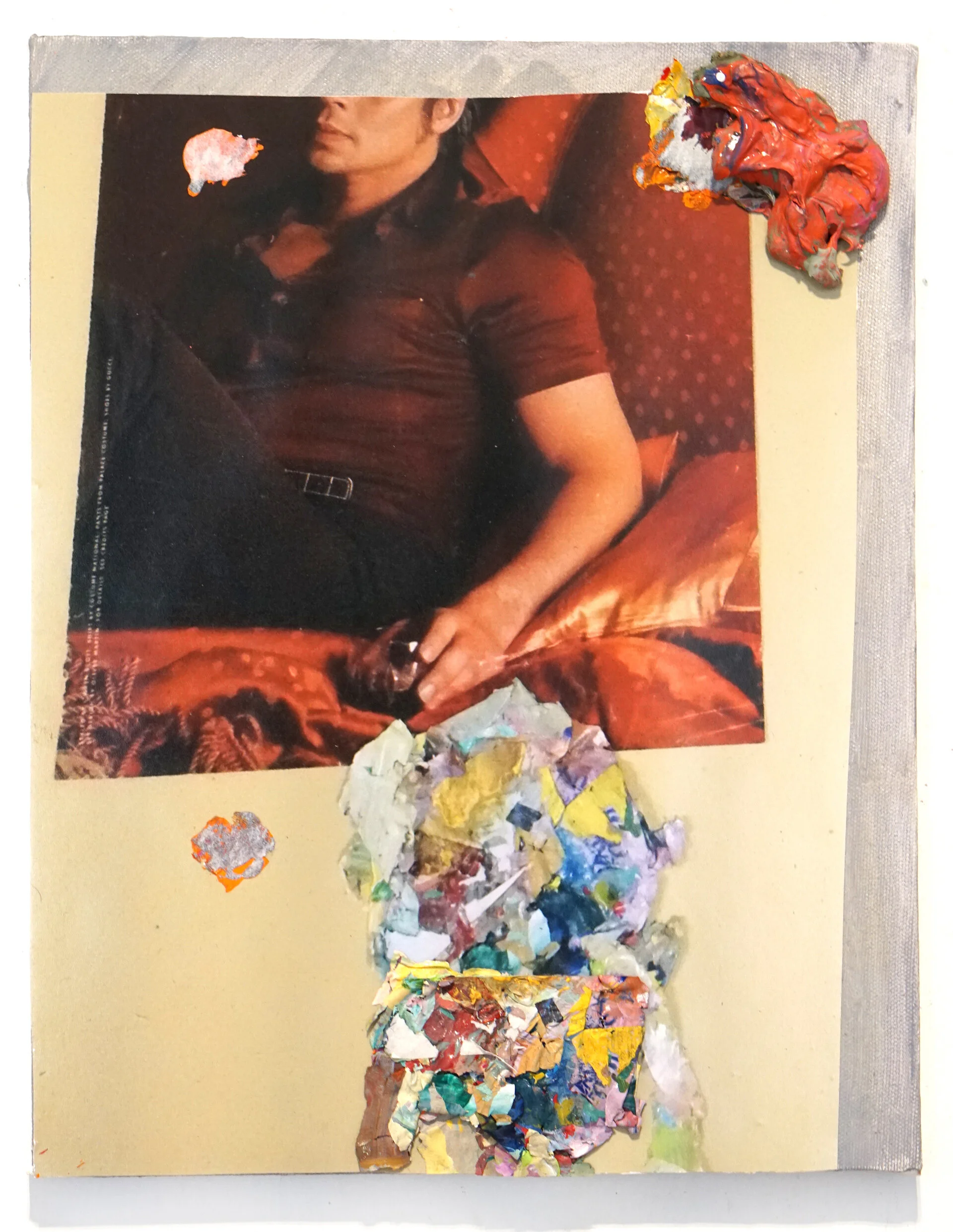 Pedro Velez Muse (Benicio) 2019, acrylic on pigment print collage on canvas, 14 x 11 in. Courtesy of Season.