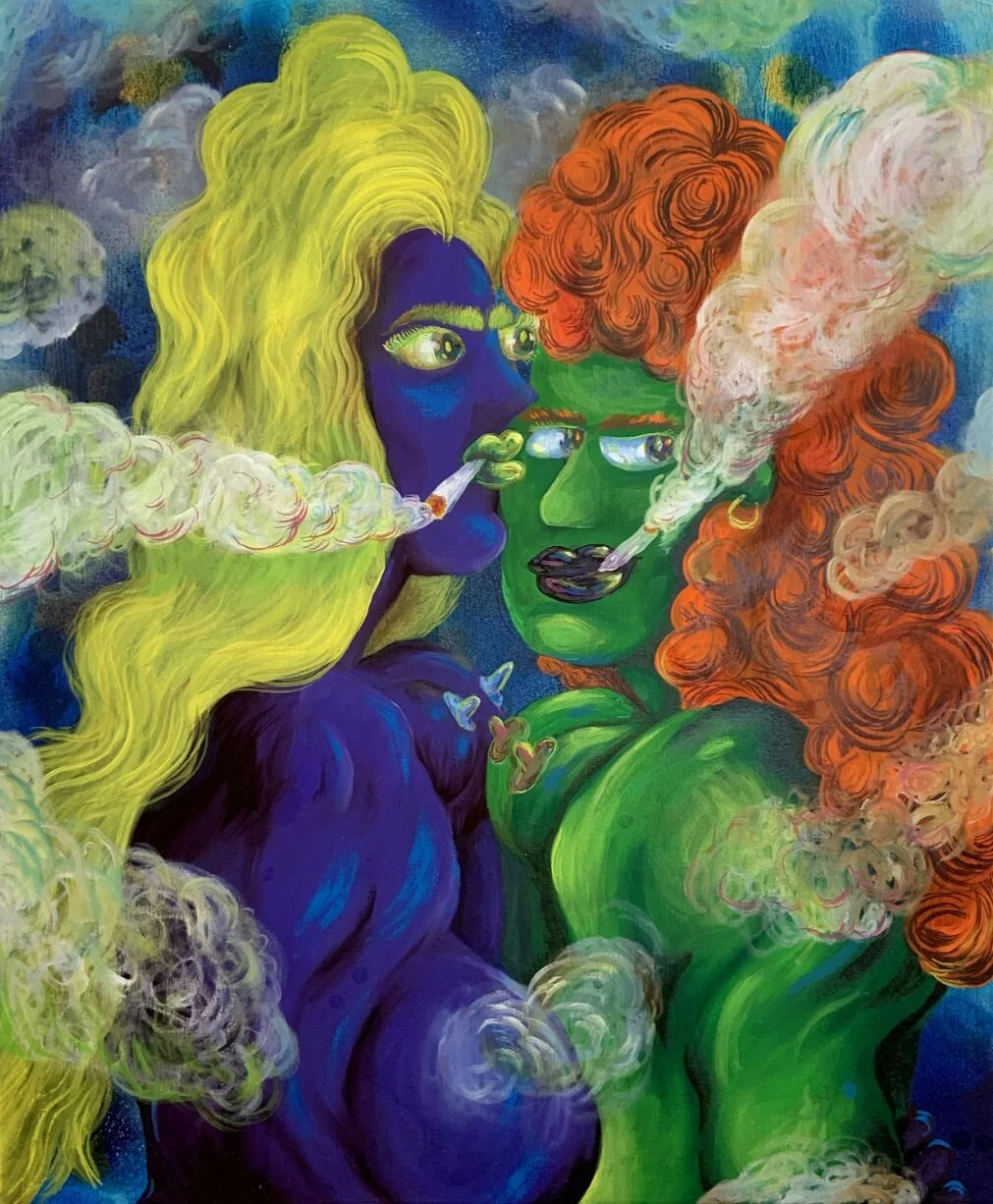 Ana Benaroya  Put Me In A Movie, You'll Be The Star 2020, Spray paint, acrylic paint, and oil paint on canvas,  24 × 20 in, 61 × 50.8 cm.  Courtesy of Ross + Kramer
