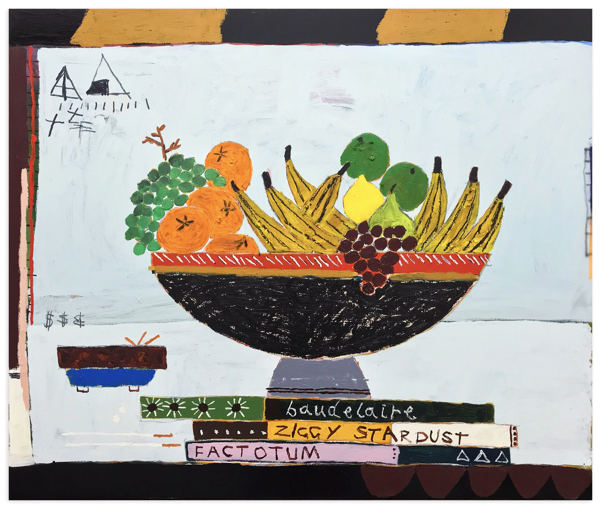 Jordan Kerwick  Health et Culture 2019, Oil, acrylic, enamel, charcoal on canvas,  39 1/2 × 47 1/4 in, 100.3 × 120 cm.  Courtesy of ANNA ZORINA GALLERY.