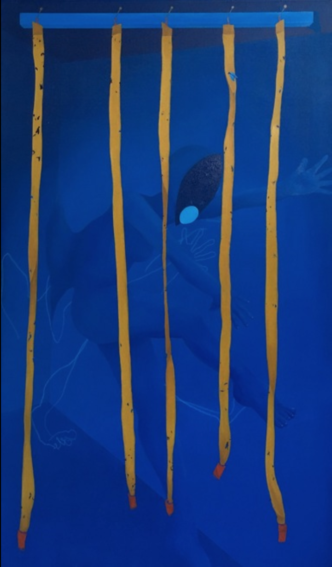 Ranee Henderson Strikers strain, but the sap's so sticky, 2019, Oil on canvas, 72 × 48 in, 182.9 × 121.9 cm. Courtesy of Rubber Factory