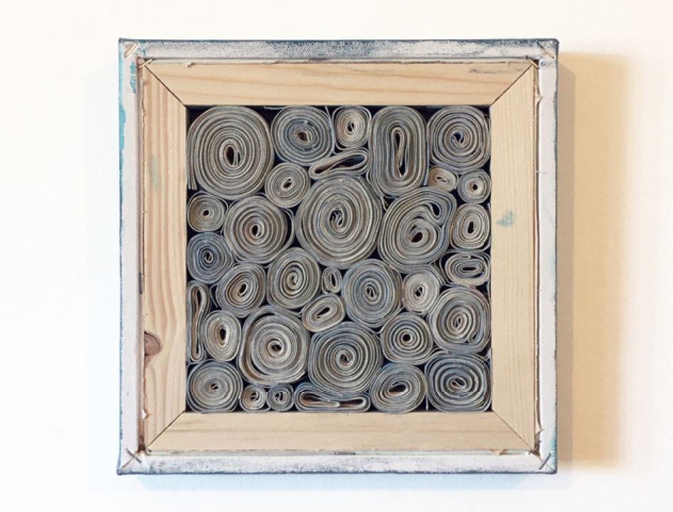 Bonolo Kavula Be gentle when you handle me 2020, Canvas frame, Acrylic paint, recycled canvas, 9 4/5 × 9 4/5 in, 25 × 25 cm. Courtesy of Suburbia Contemporary