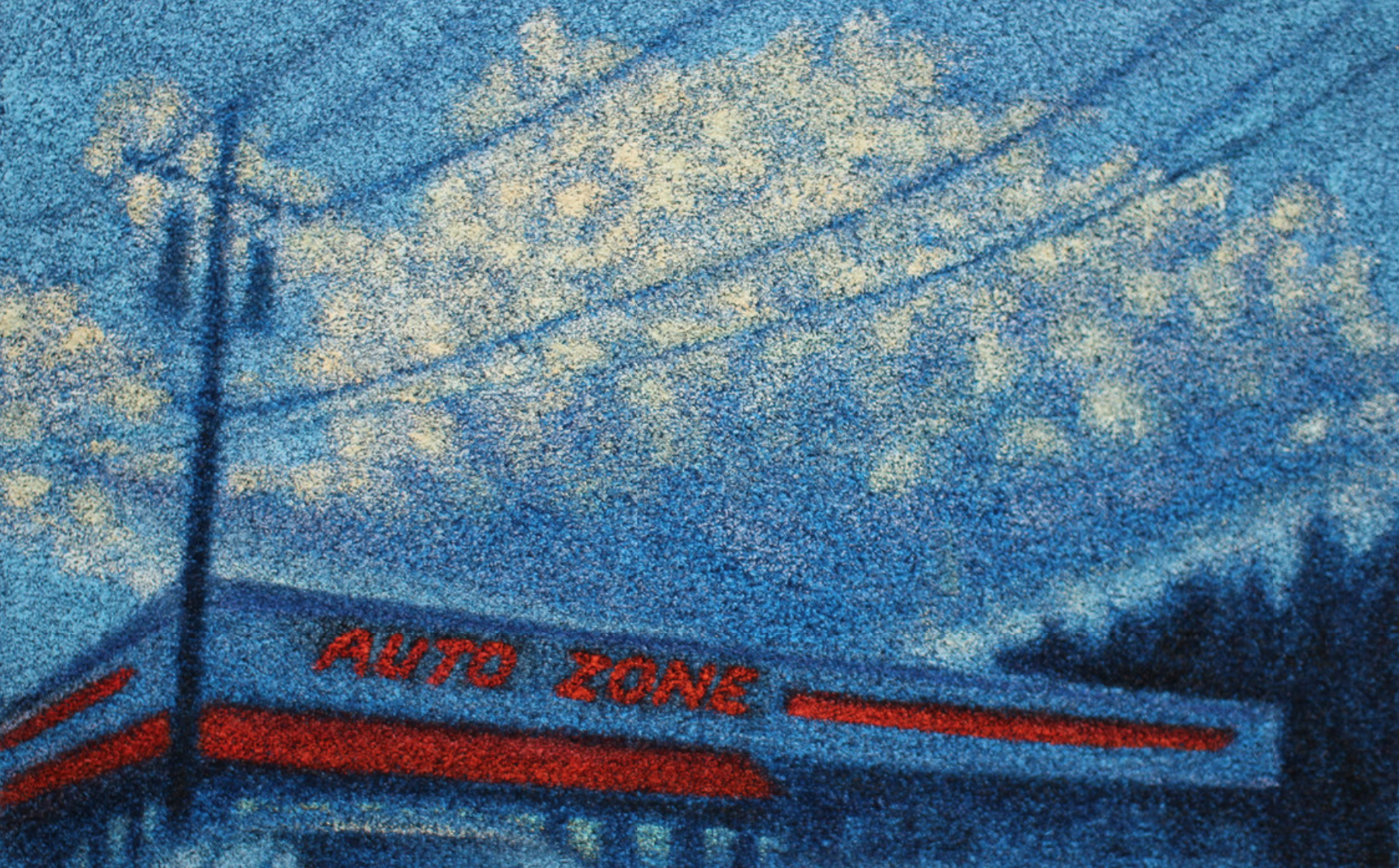 Jane Dickson AUTO ZONE, 2007, Oil stick on astroturf, 26 × 42 in, 66 × 106.7 cm. Courtesy of STEMS Gallery.