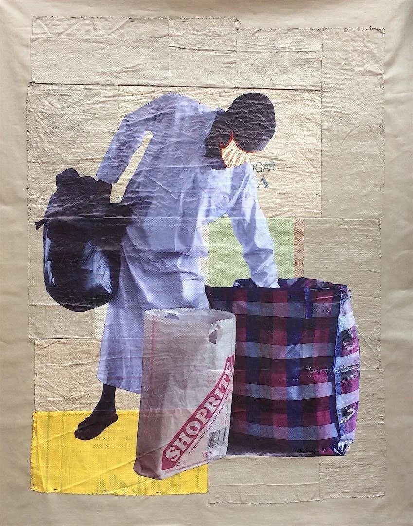 Collin Sekajugo, Matter of Choice (2020) Mixed Media Collage, 60 x 47.5 in. Courtesy of Nyama Wingood and the artist.