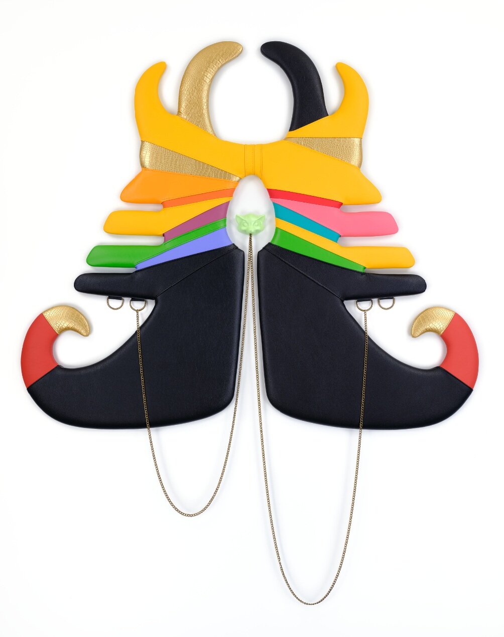 Trish Tillman Moored--Shift Colors, 2019 Vinyl, vegan leather, chain, hardware, plaster, acrylic, wood, foam 64 × 52 × 2 in 162.6 × 132.1 × 5.1 cm Courtesy of Asya Geisberg Gallery.