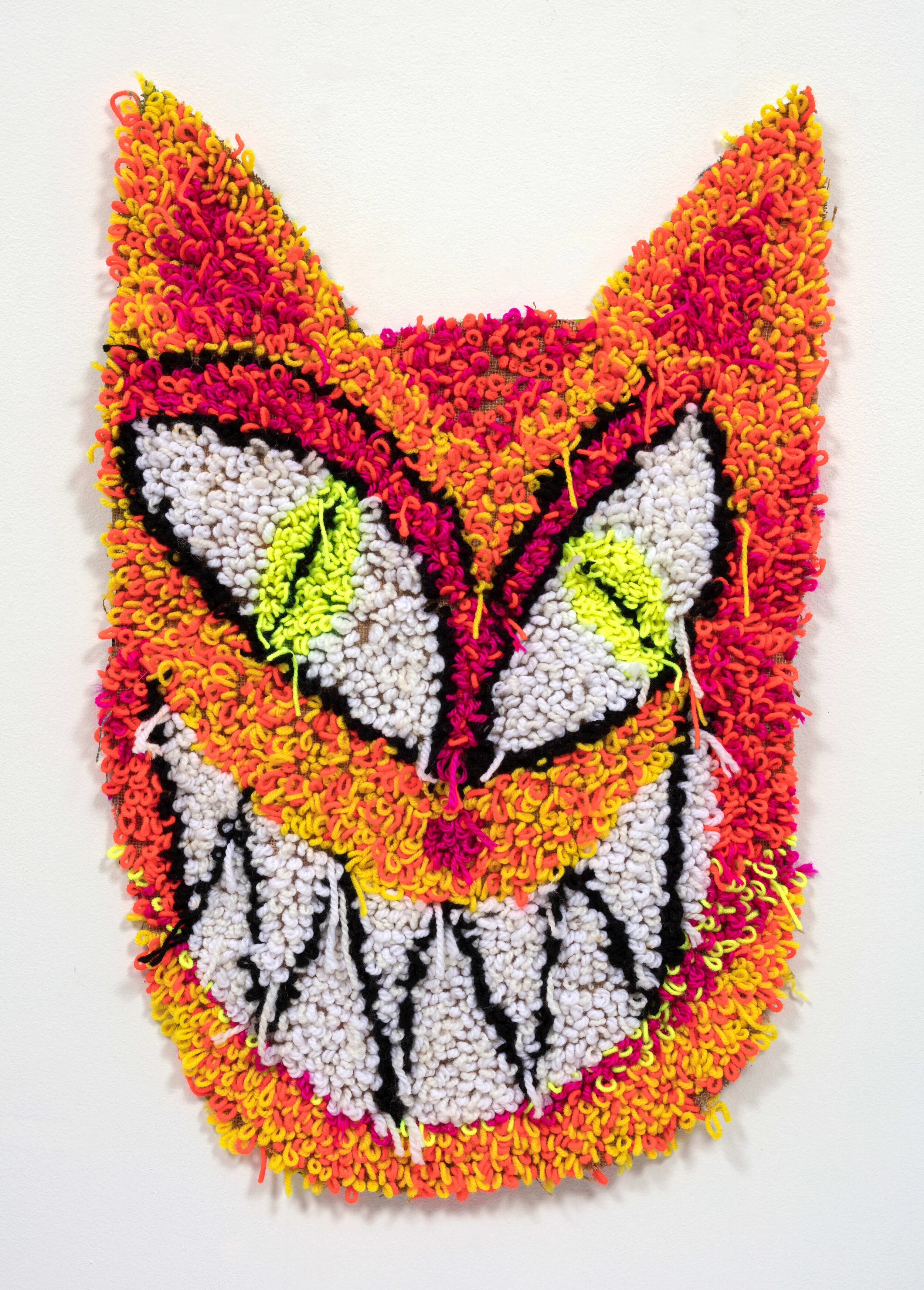 Hannah Epstein, Neon God, 2020, Acrylic, cotton, burlap and spray paint, 30 x 19 in / 76 x 48 cm). Courtesy of Steve Turner Gallery and the artist.
