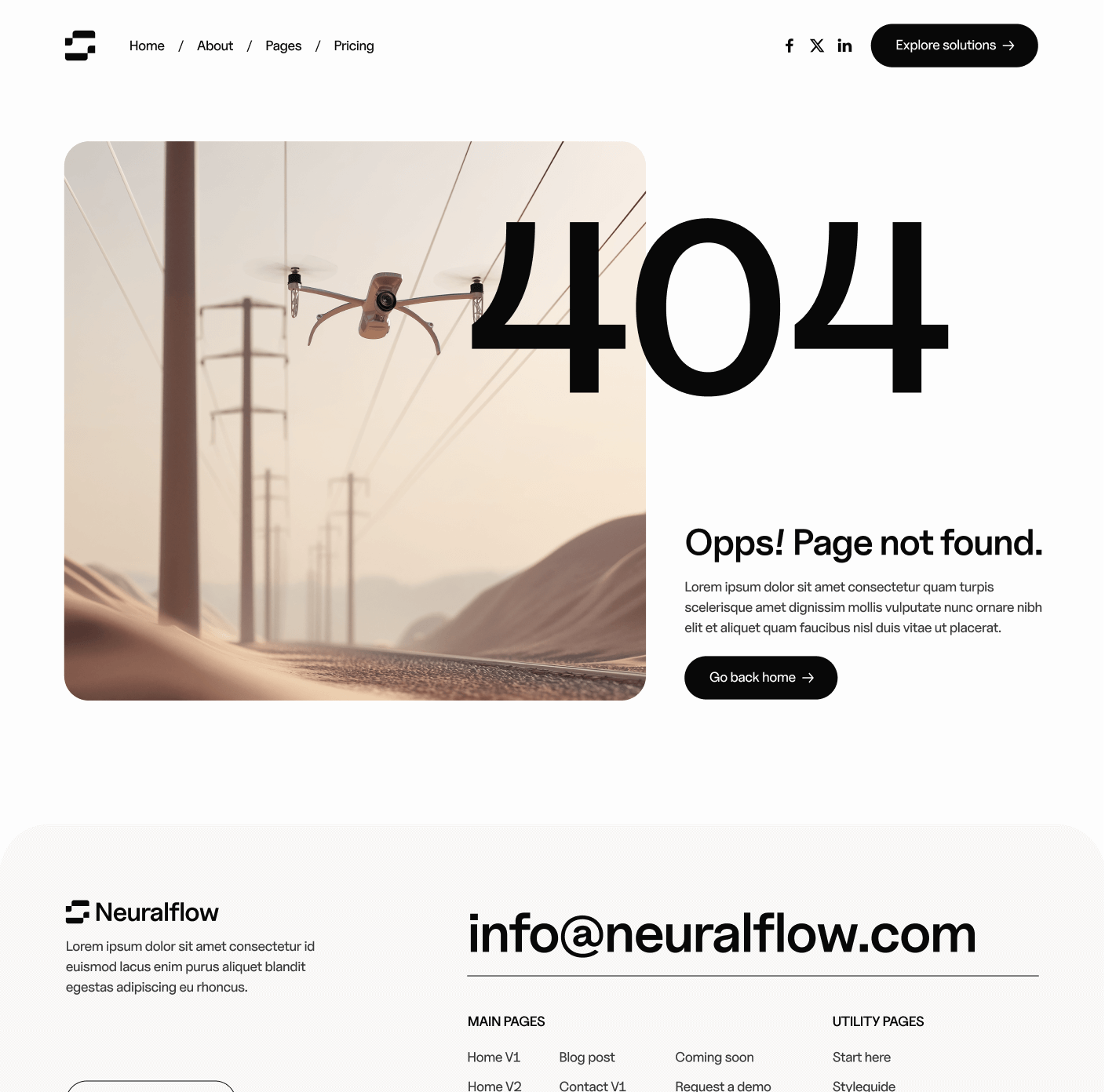 Neuralflow - 404 Not Found Utility Page - AI Solutions Webflow Template | BRIX Template
