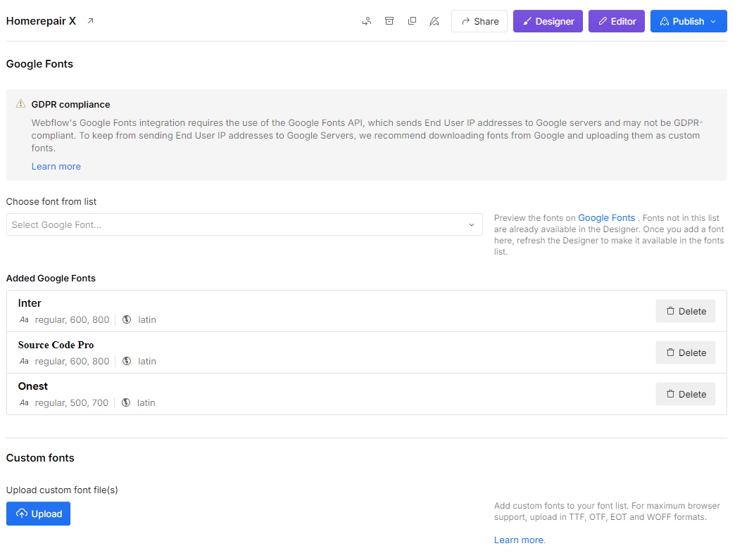Homerepair X Webflow Template And UI Kit Custom Font