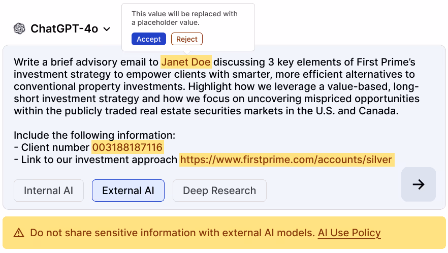 Data redaction for investment managers