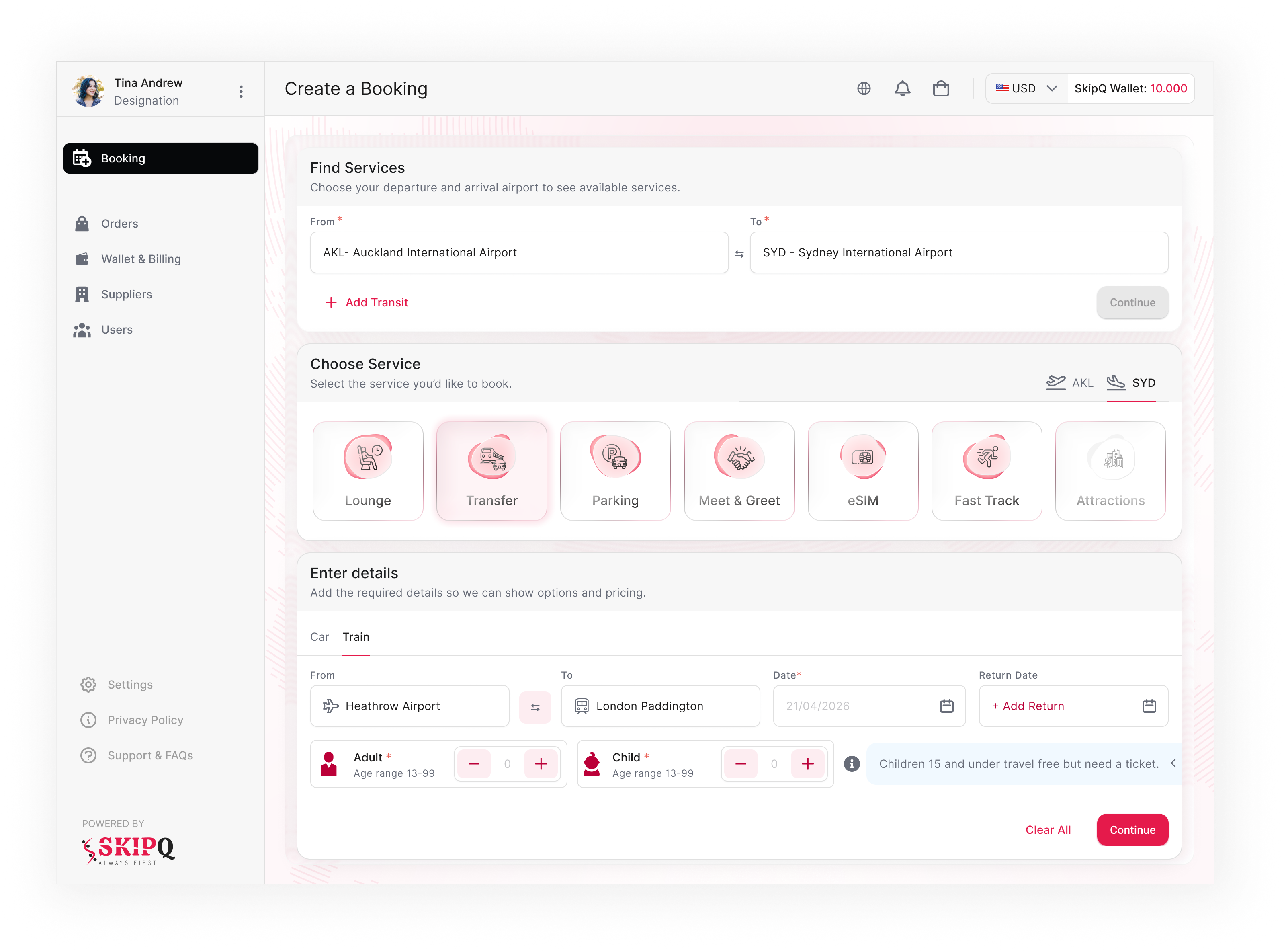 SkipQ service search results