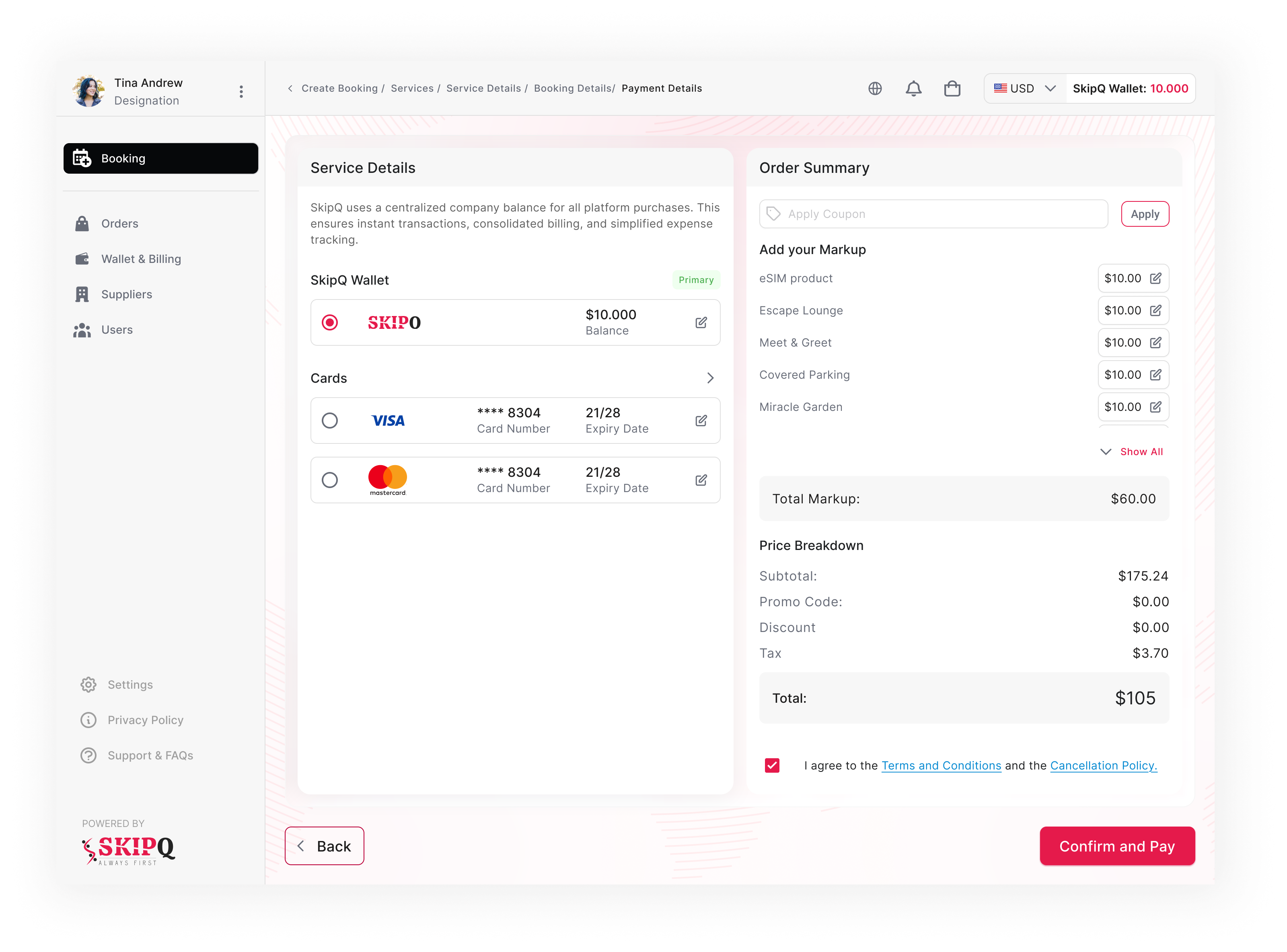 SkipQ wallet payment interface