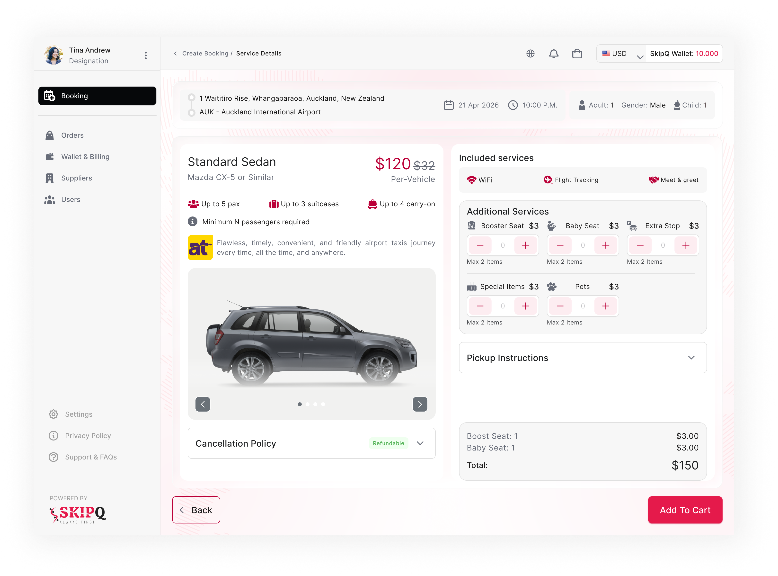 SkipQ transfer product details page
