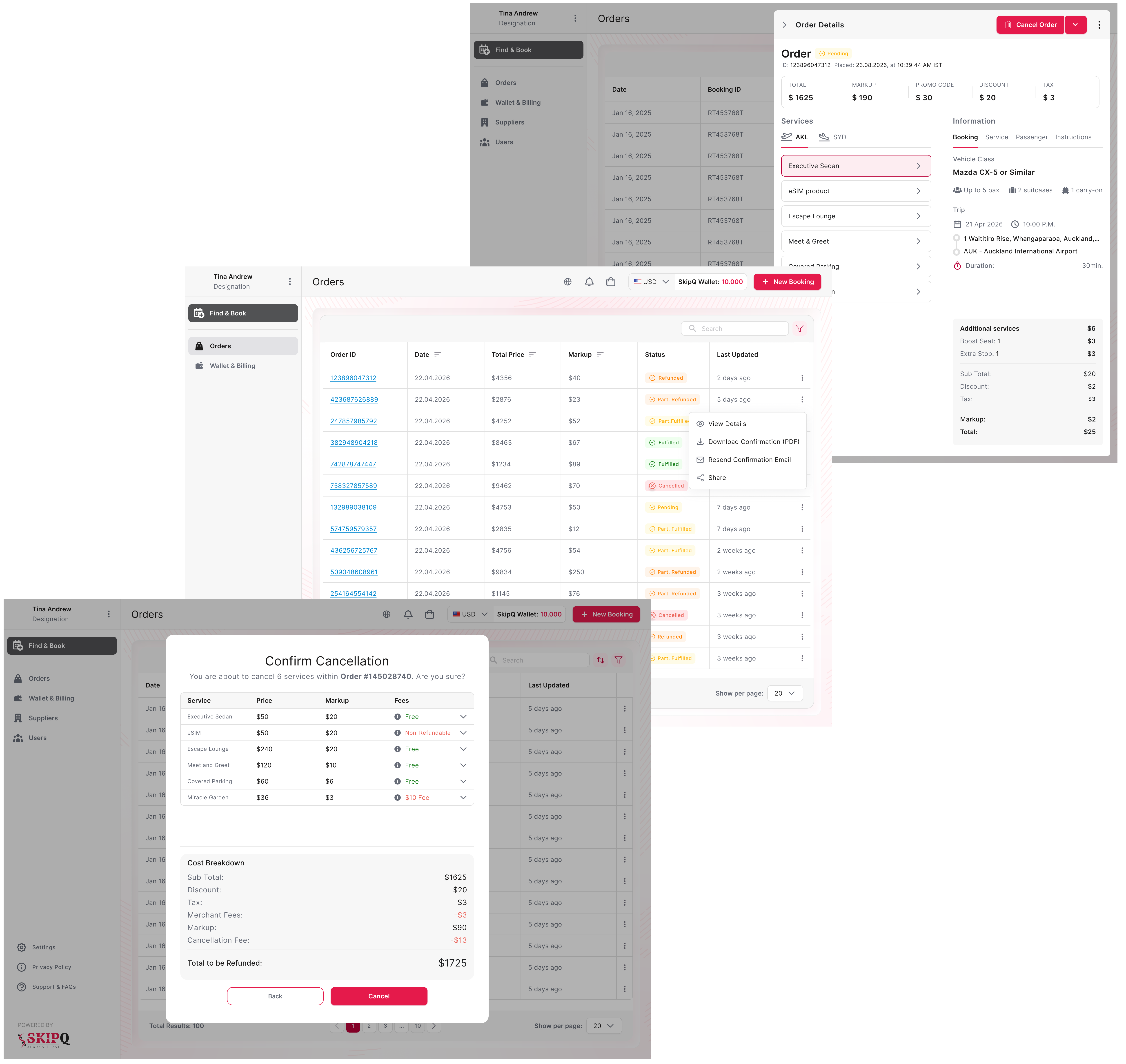 SkipQ order management interface