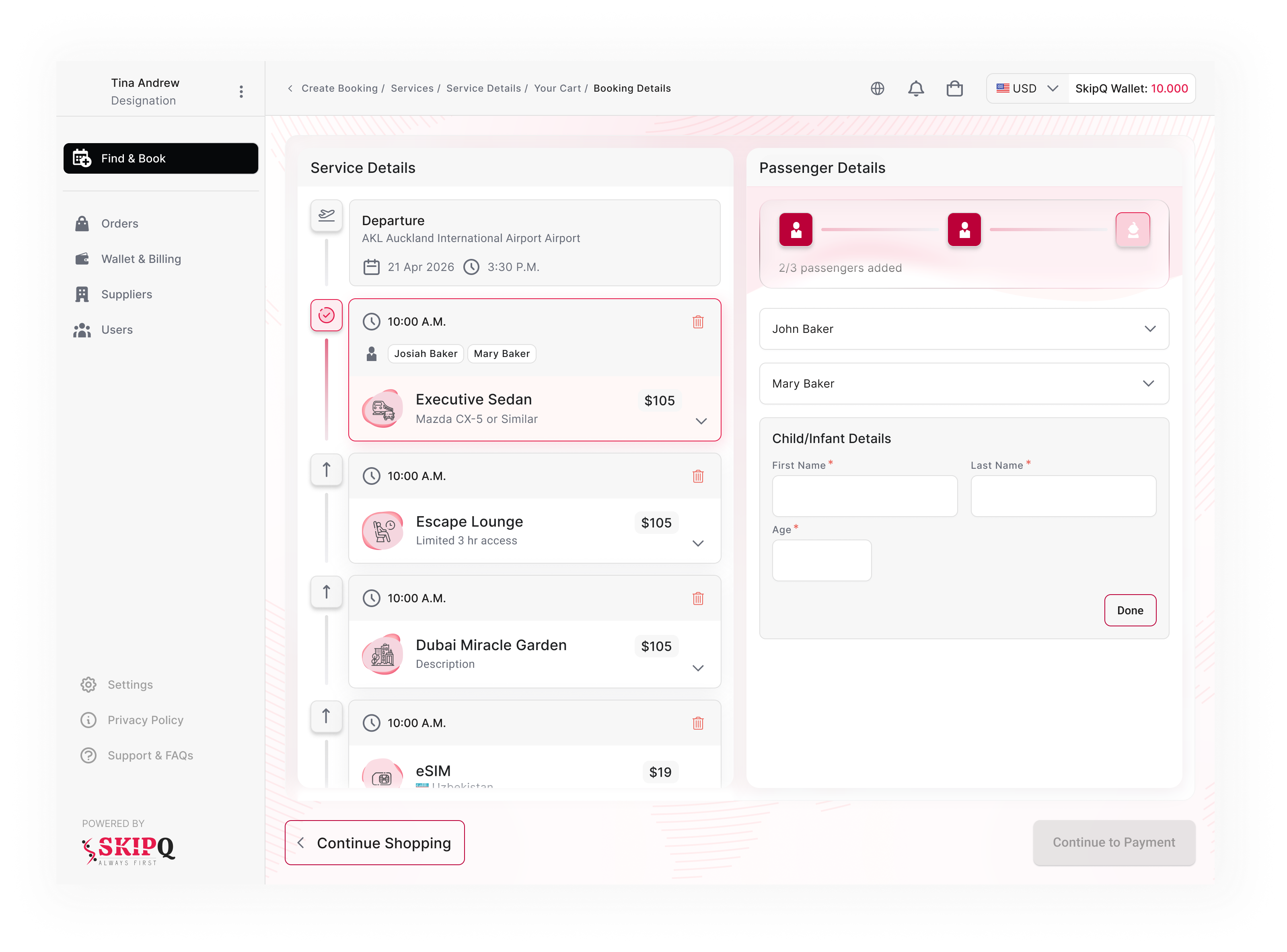 SkipQ saved passenger information