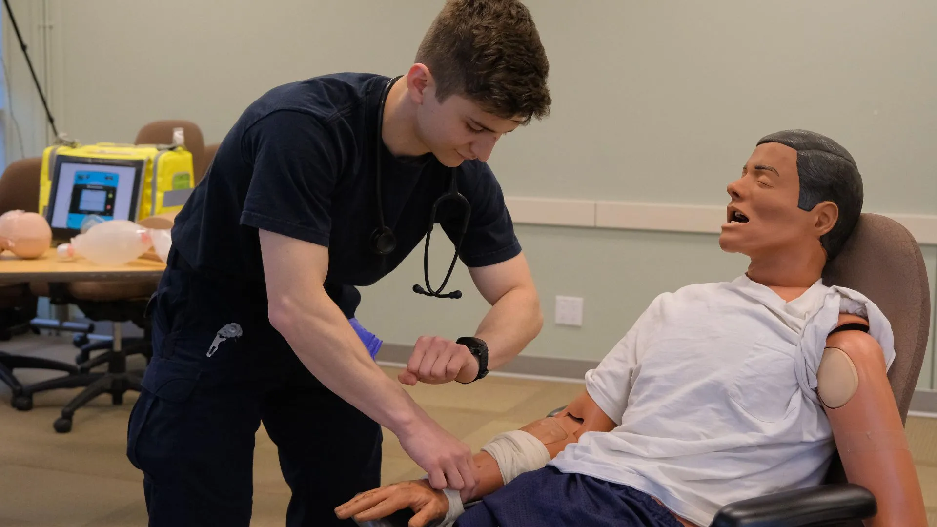 CPR training pulse check practice session