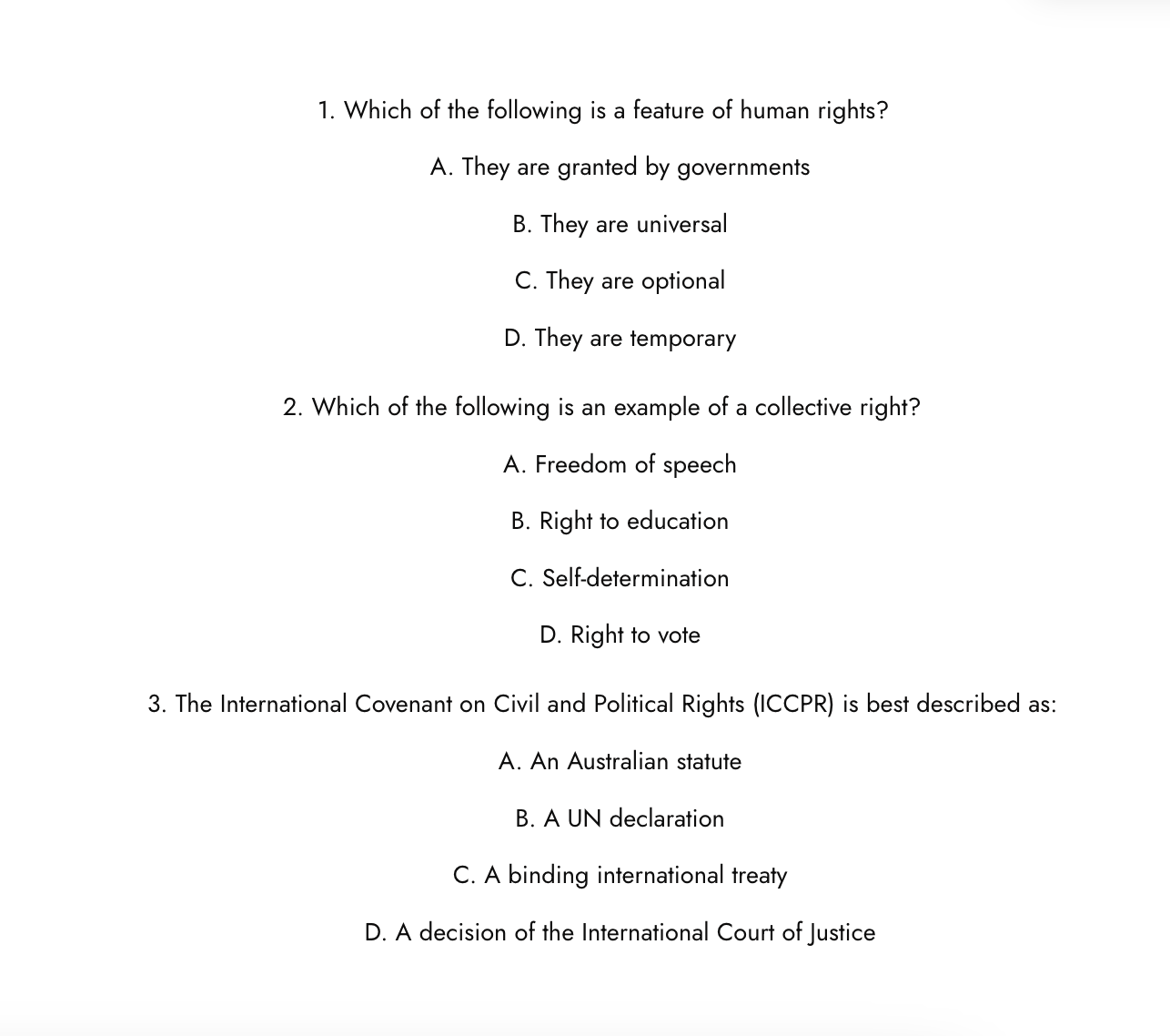 25 Human Rights Practice Questions (By Section)
