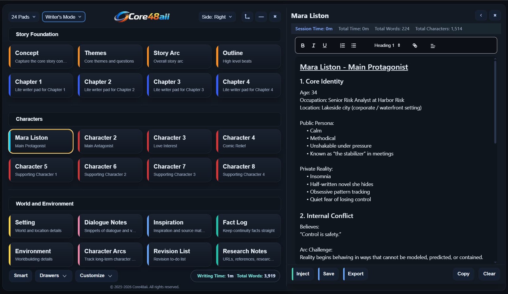 Core48aii 16-pad layout showing dictionary and thesaurus