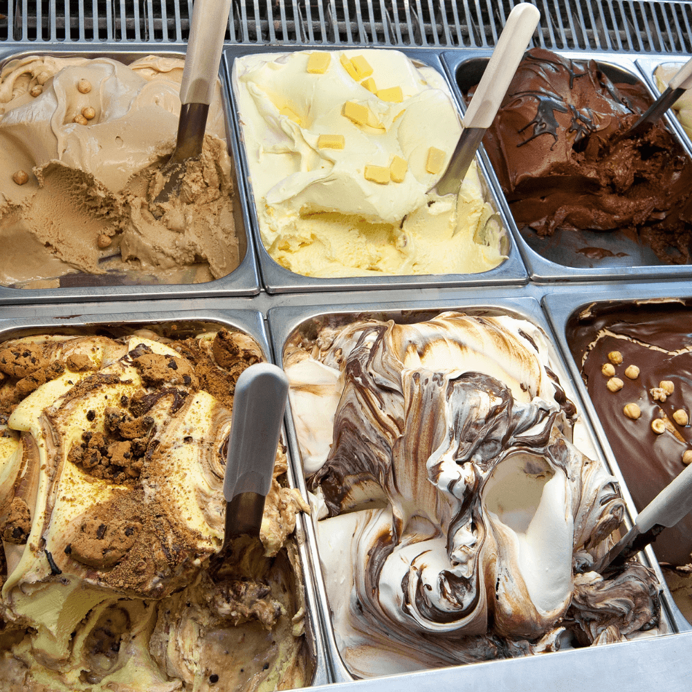 display of ice cream trays in a shop