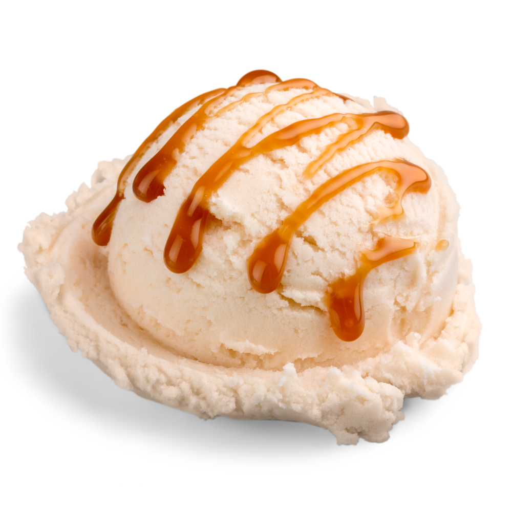 ice cream scoop with caramel sauce