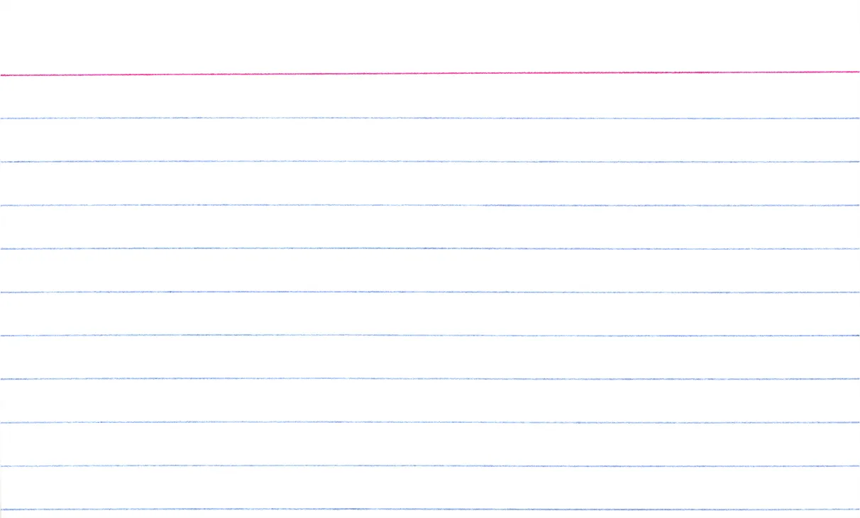 Close-up of a sheet of white lined notebook paper with one red margin line at the top and several horizontal blue lines below.