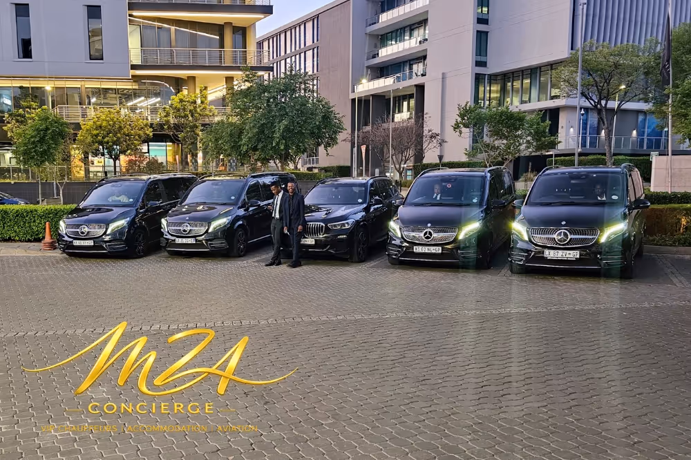 Fleet of luxury supercars in front of hotel