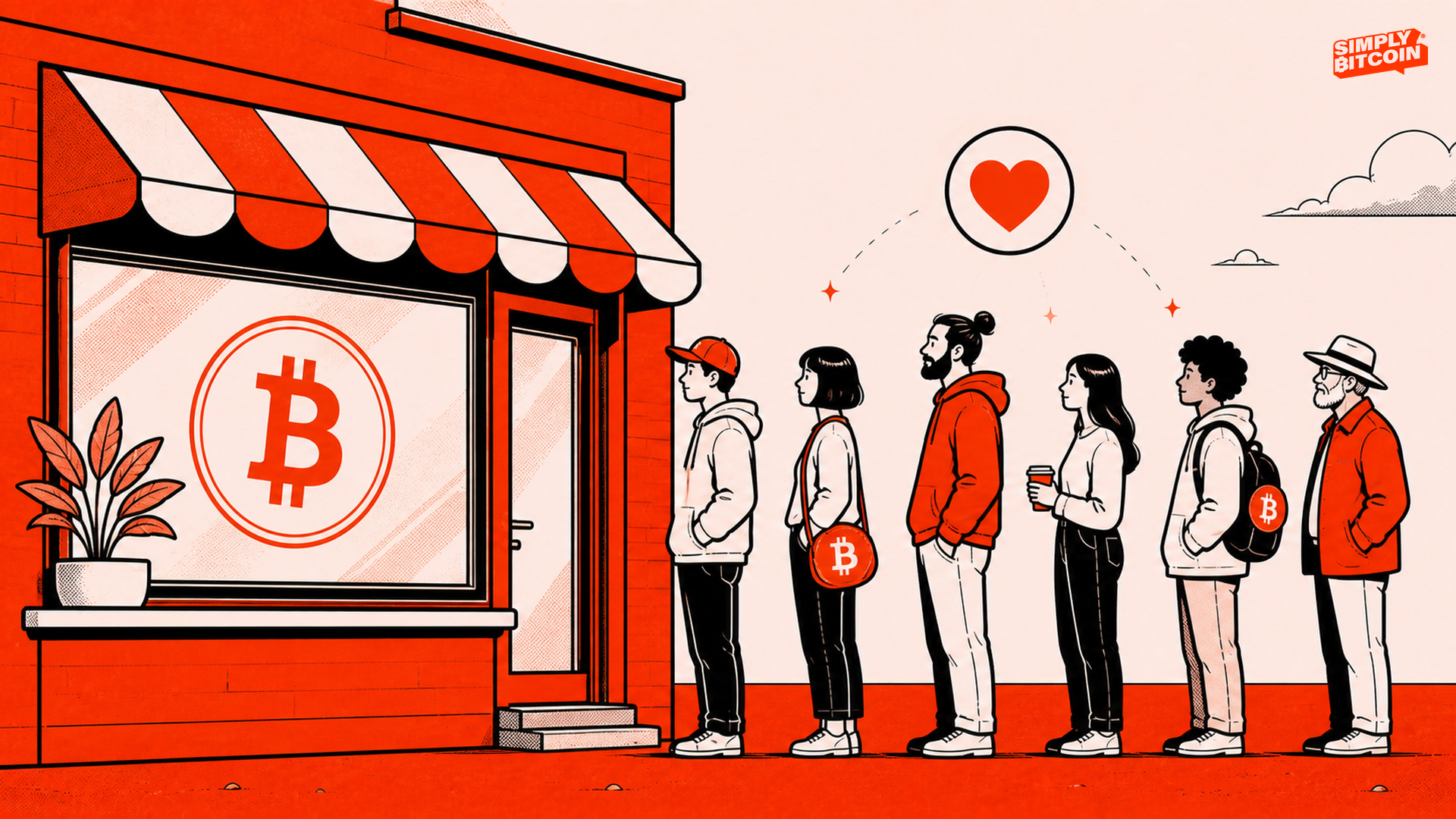 Customers lining up outside a Bitcoin-friendly storefront