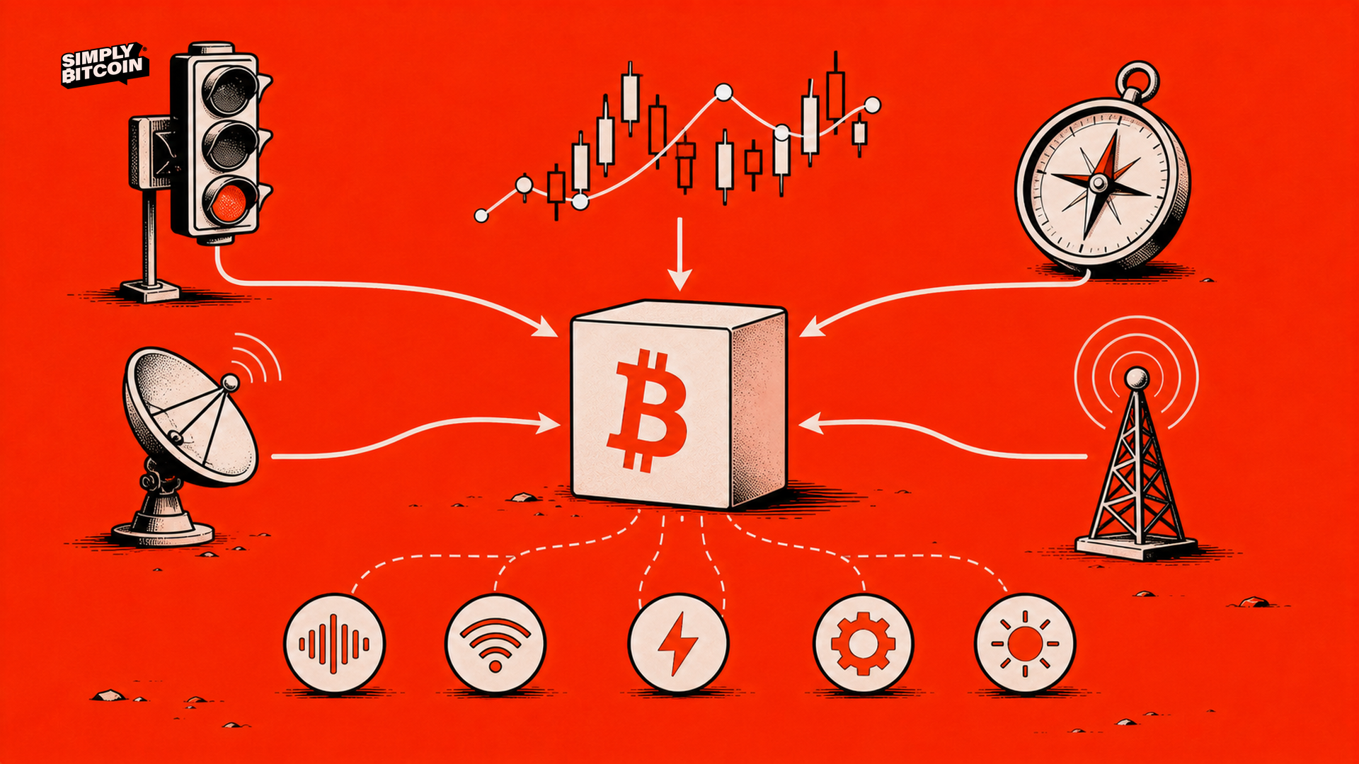 Signals converging on a Bitcoin block