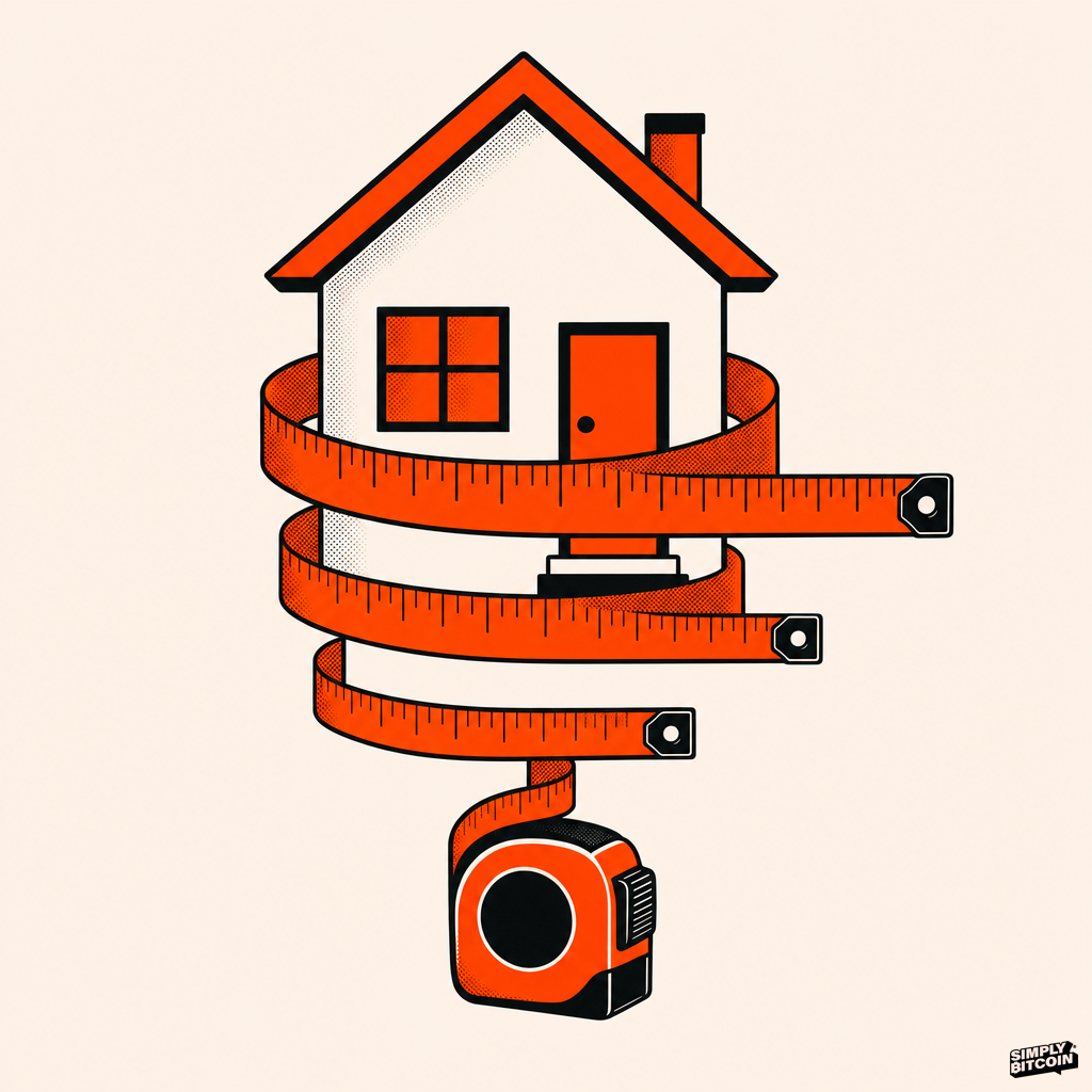 A tape measure wrapped around a house grows shorter with each measurement while the house stays the same size.
