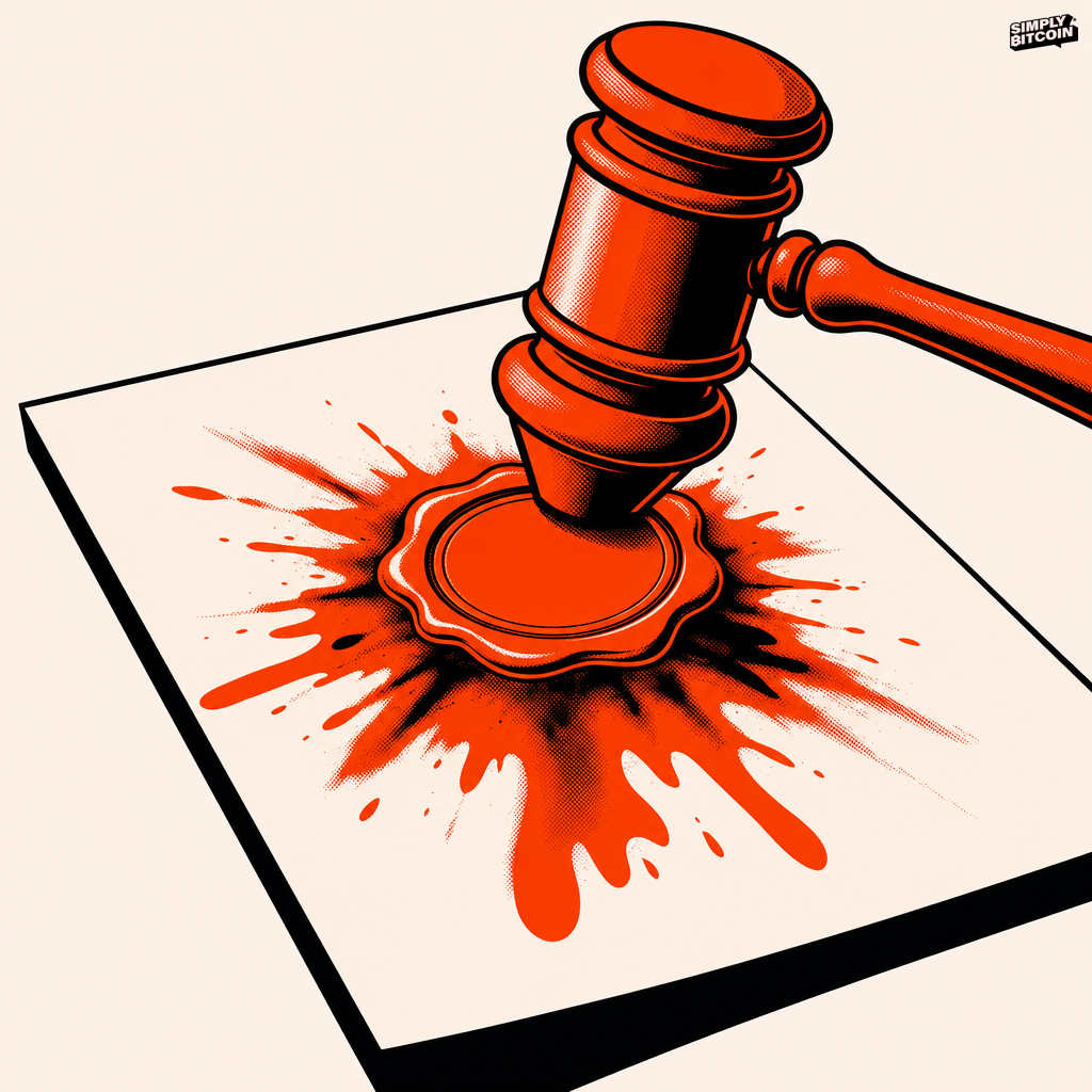 A gavel stamps a wax seal onto a blank contract, symbolizing a buyer created by law rather than by choice.