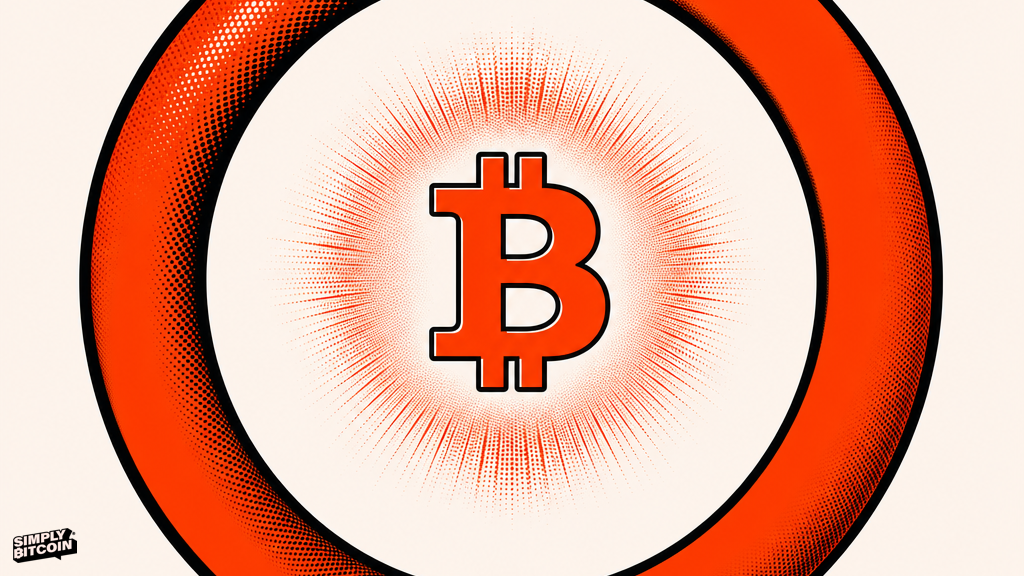 A closed circuit loop with a bitcoin symbol glowing at its center and no plug or switch attached to it.