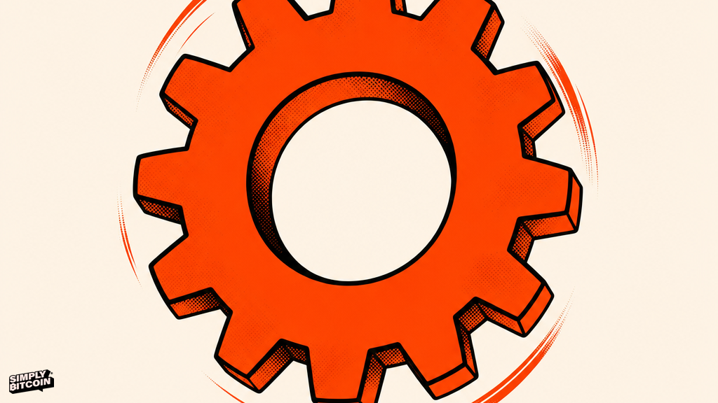 A single orange gear turning on its own with no hand or machine connected to it.