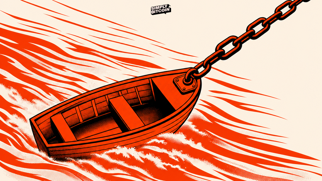 A chain pulls a small boat sideways, illustrating a position being forced to unwind.