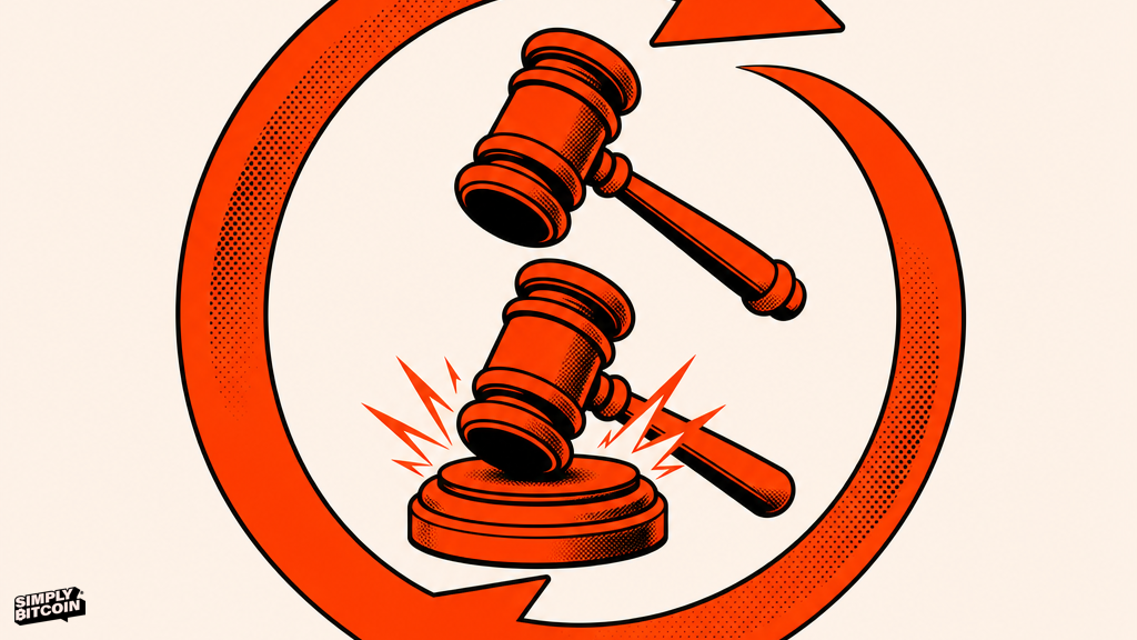 A gavel wrapped in a circular redo arrow, symbolizing a legislative vote that can always be retaken.