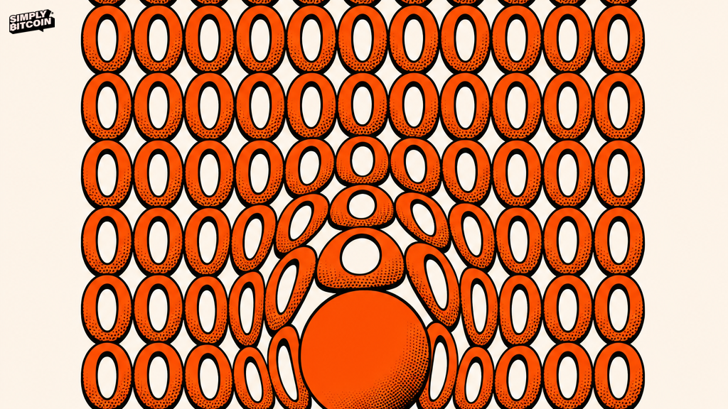 A vector illustration of a wall made of stacked zeros with a small solid dot pressing against it from below.