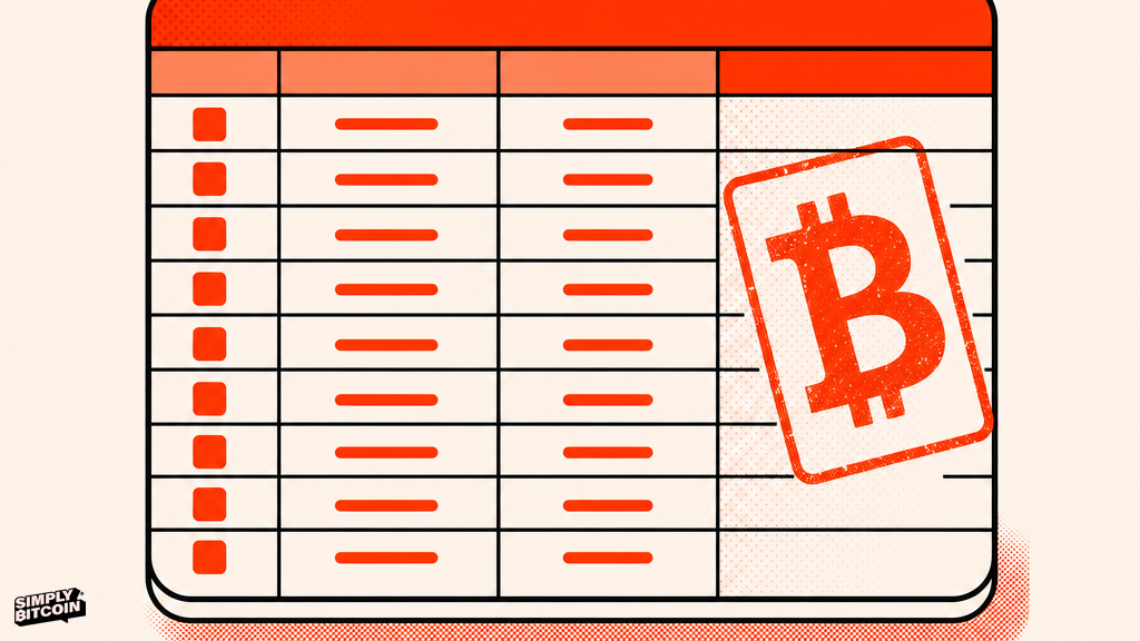 A vector illustration of a spreadsheet with an empty earnings column stamped over by a bitcoin symbol.