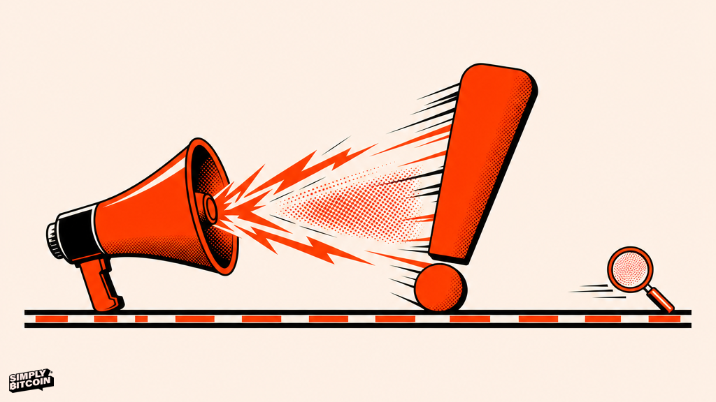A megaphone outruns a small magnifying glass racing down a straight track.