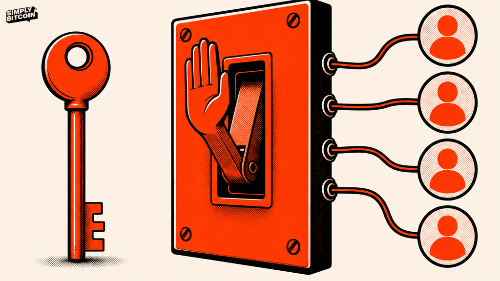 A single key standing alone next to a large switch wired to several account symbols.