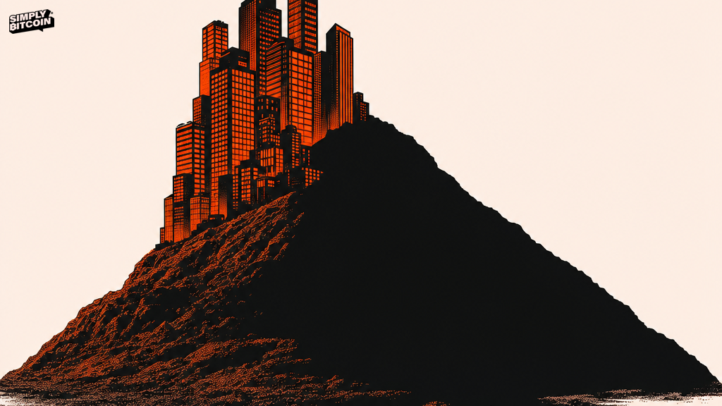 A dense cluster of lit office windows crowded into one corner of an otherwise dark landscape.