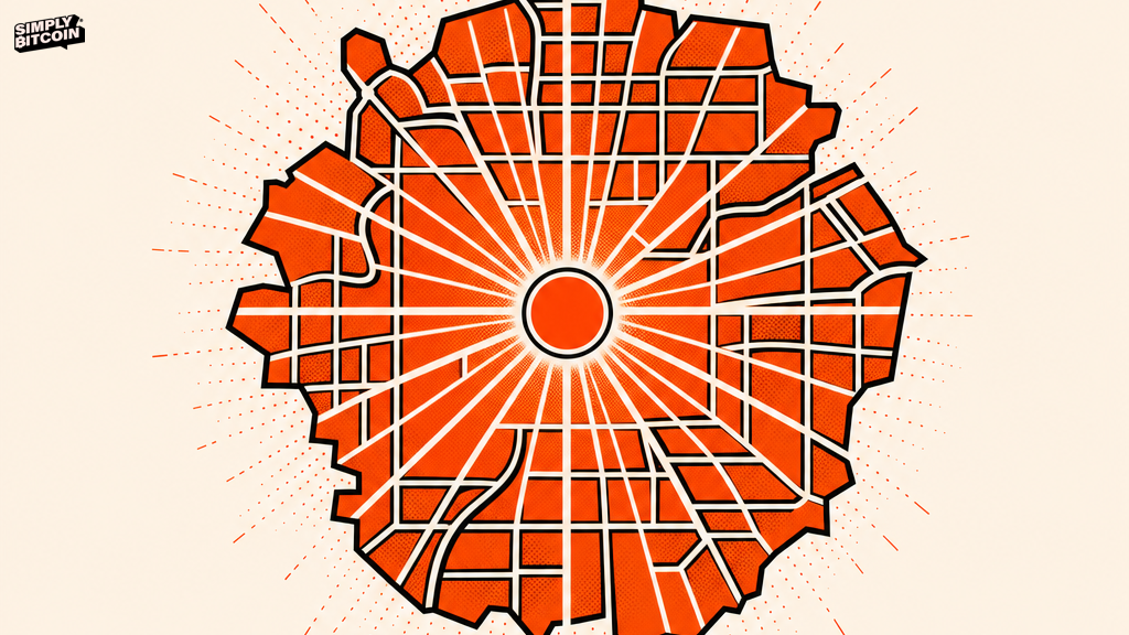 A single glowing orange node spread evenly across a borderless grid map.